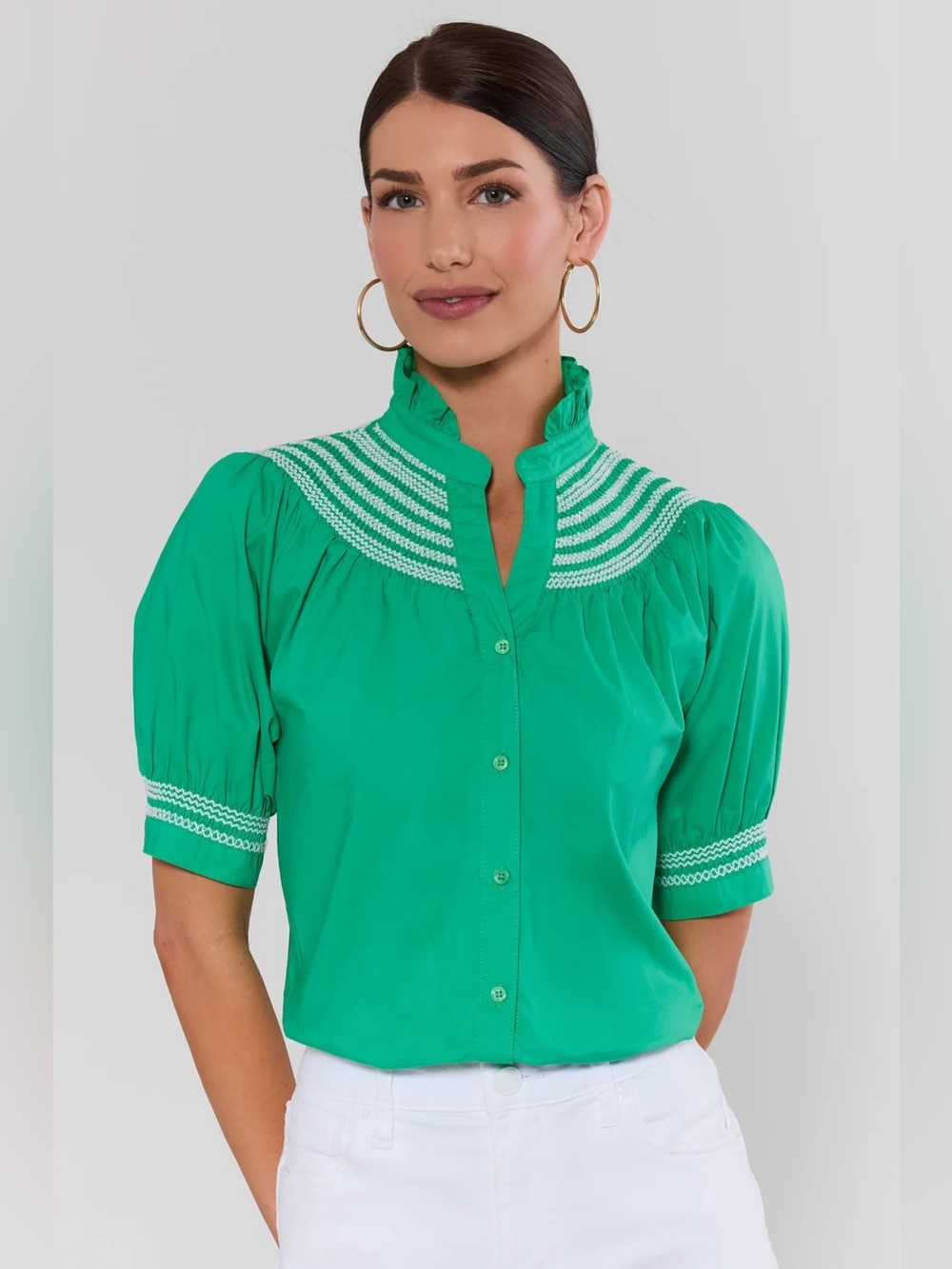 Avara - Yvonne Green and White Embroidered Top - Size Medium. Brand New!